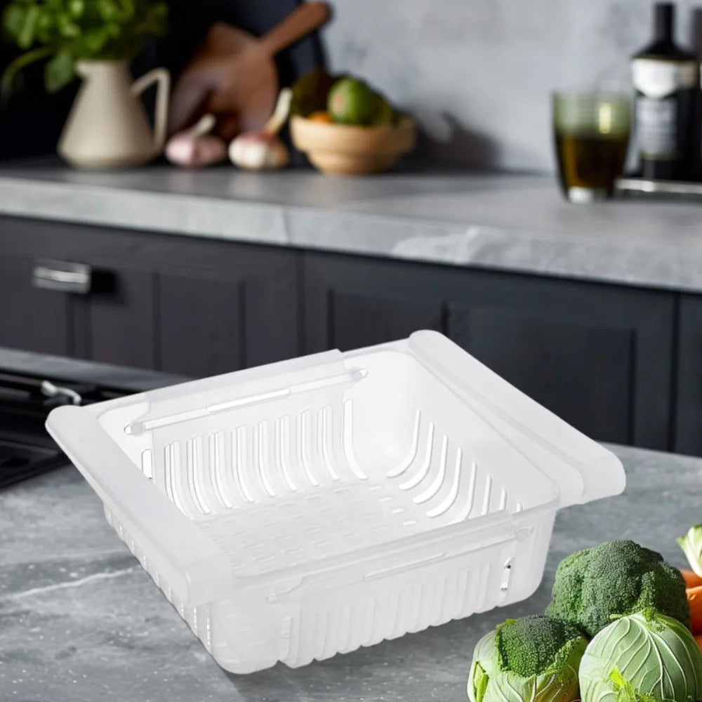 Retractable Refrigerator Storage Box & Egg Organizer Rack
