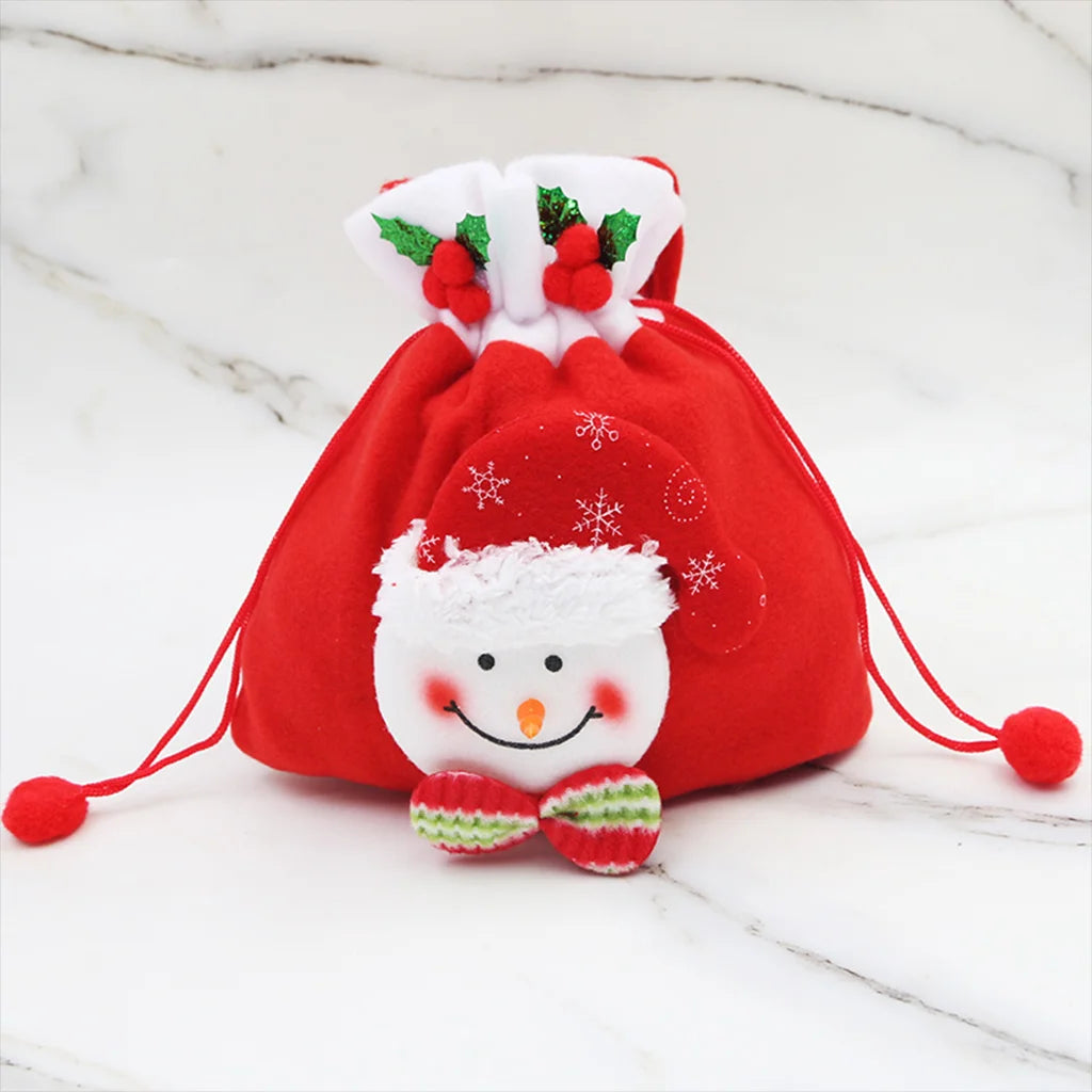 Christmas Corduroy Apple Bag with Pom-Pom Rope | 22x20cm