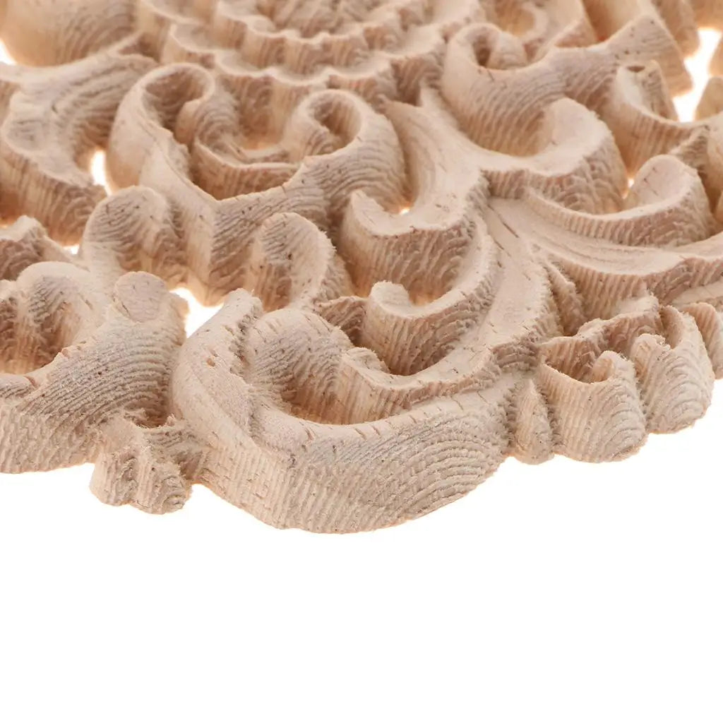 Wooden Carved Flower Applique – Unpainted Retro Onlay Decal