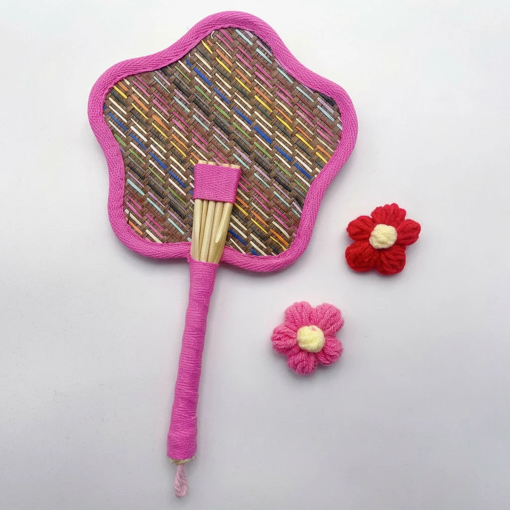 Handmade Woven Straw Handheld Fan – Colorful Summer Fan