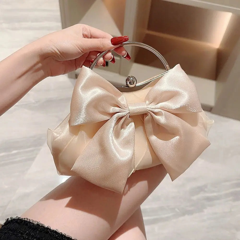 Gold Silk Bowknot Evening Clutch Bag | Wedding Banquet Purse