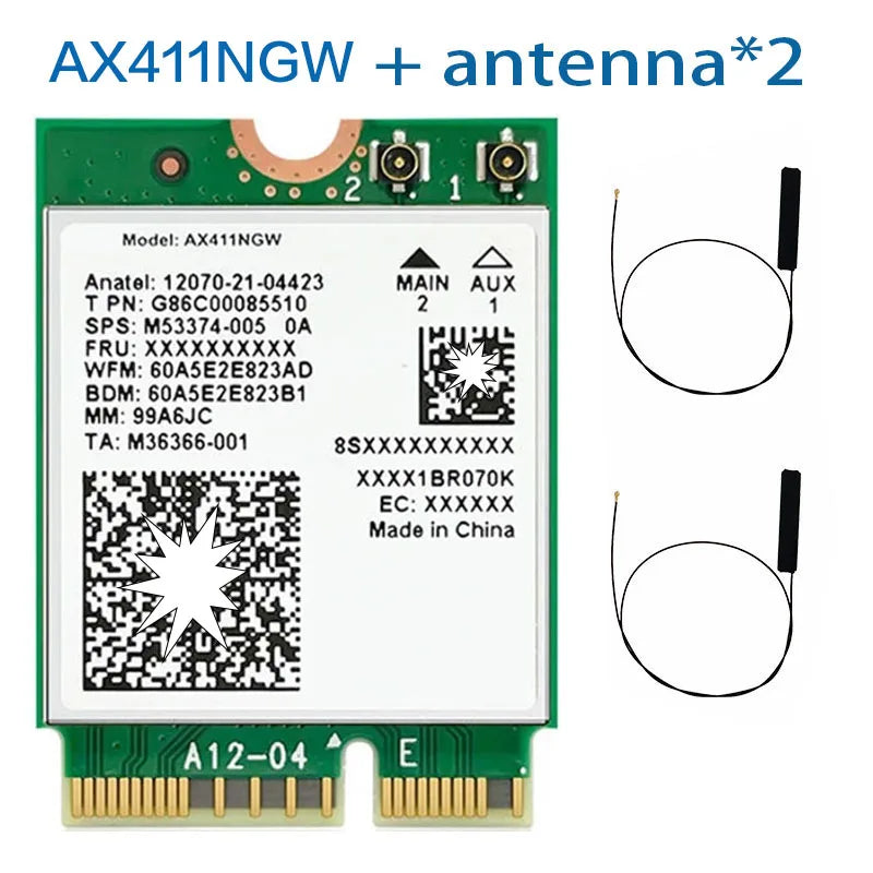 Wi-Fi 6E AX411 M.2 Tri-Band Card 2.4Gbps + Bluetooth 5.3