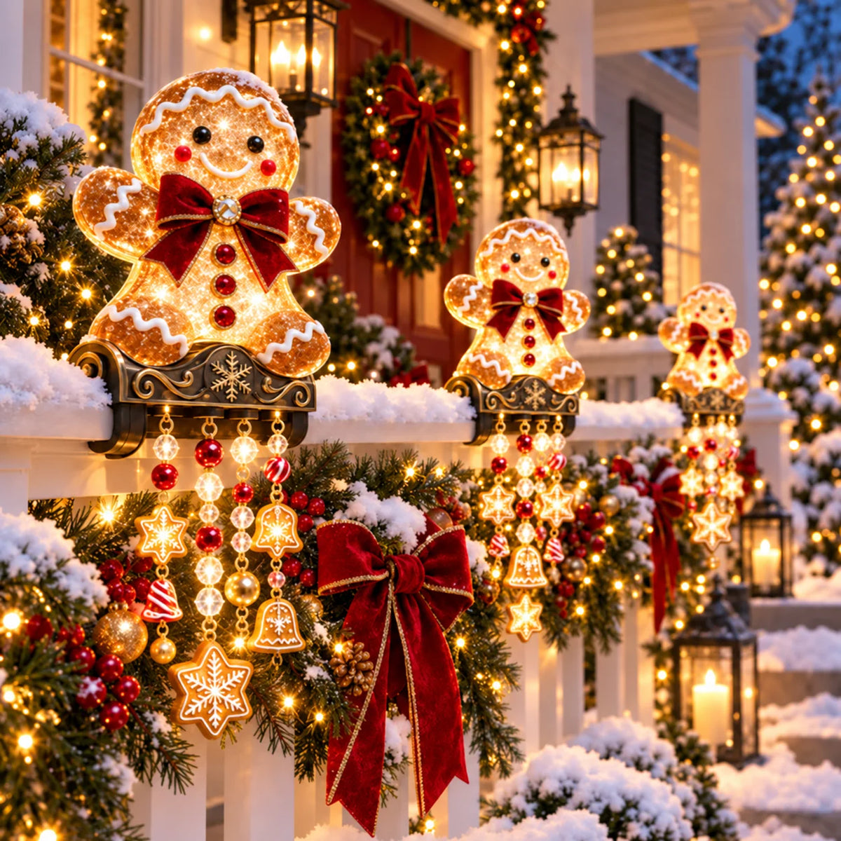 Christmas Bell & Star Porch Railing Decorative String Light