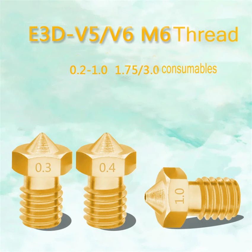 5-Pack Copper E3D V5/V6 M6 Nozzles | 0.2–1.0mm 3D Printer