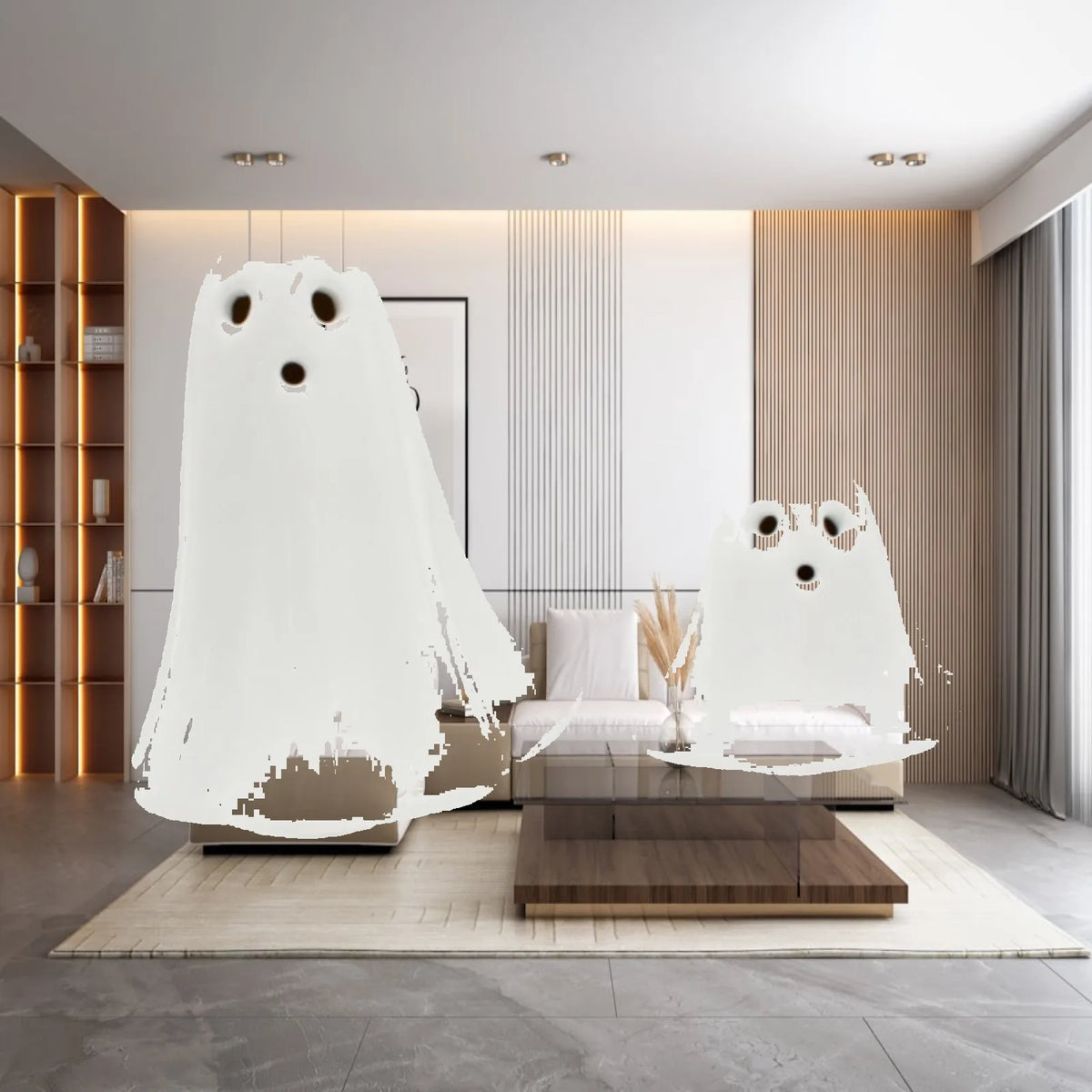 Halloween Ceramic Ghost Statues with LED Light | 2-Pack