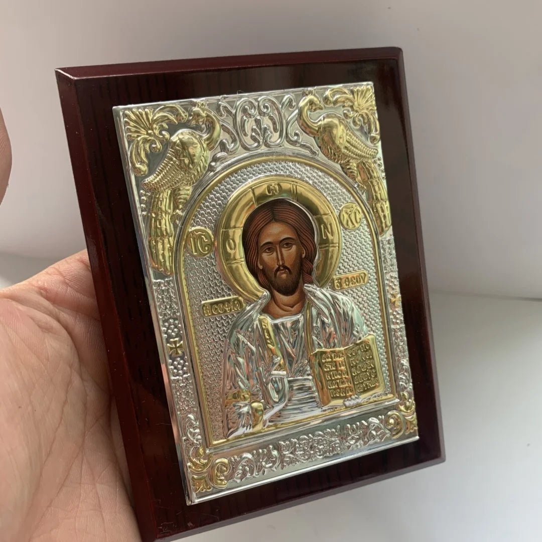 Orthodox Wood Icon – Jesus & Virgin Mary Religious Décor