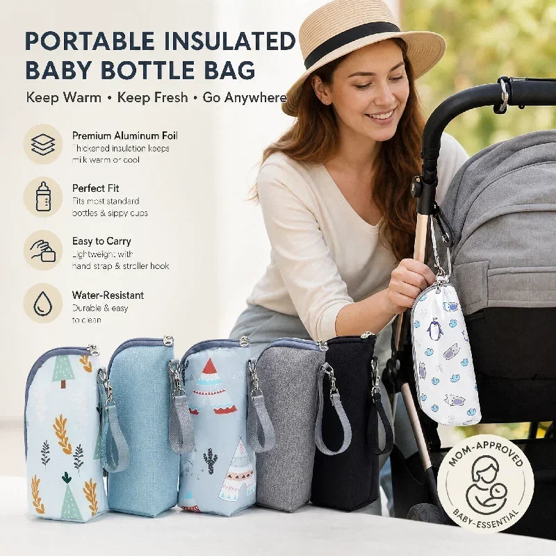 Insulated Baby Bottle Bag – Stroller Hanging Storage Pouch