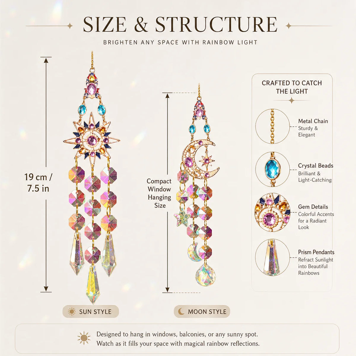 Crystal Sun Catcher Window Hanging – Rainbow Prism Pendant