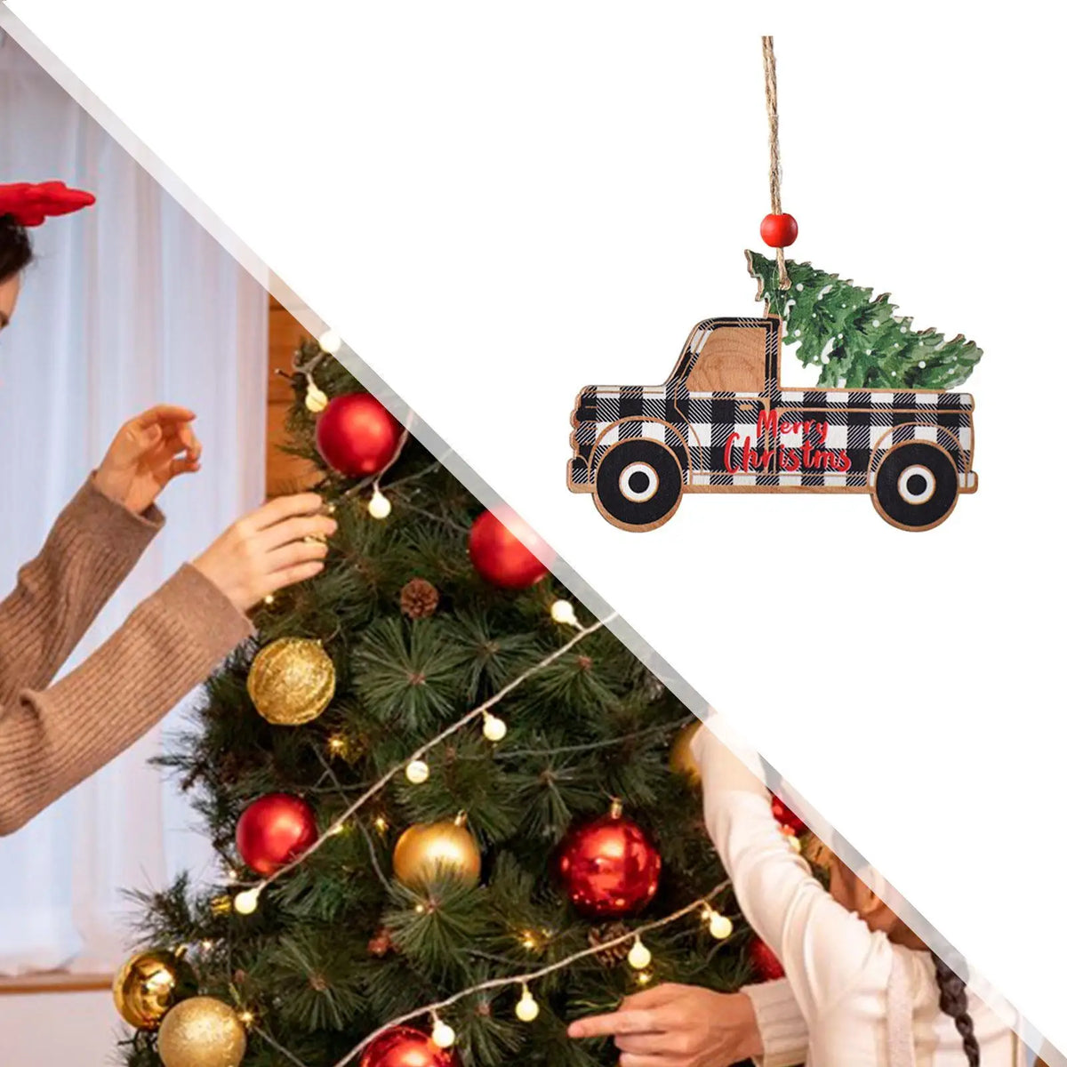 Rustic Wooden Car Hanging Ornament | Christmas Tree Decor