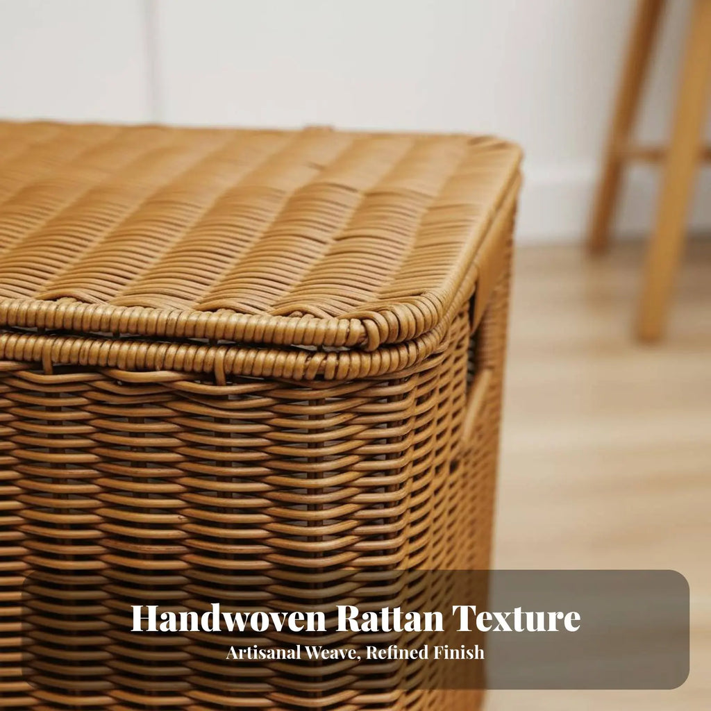 Large Woven Hamper with Lid – Rattan-Style Storage Basket