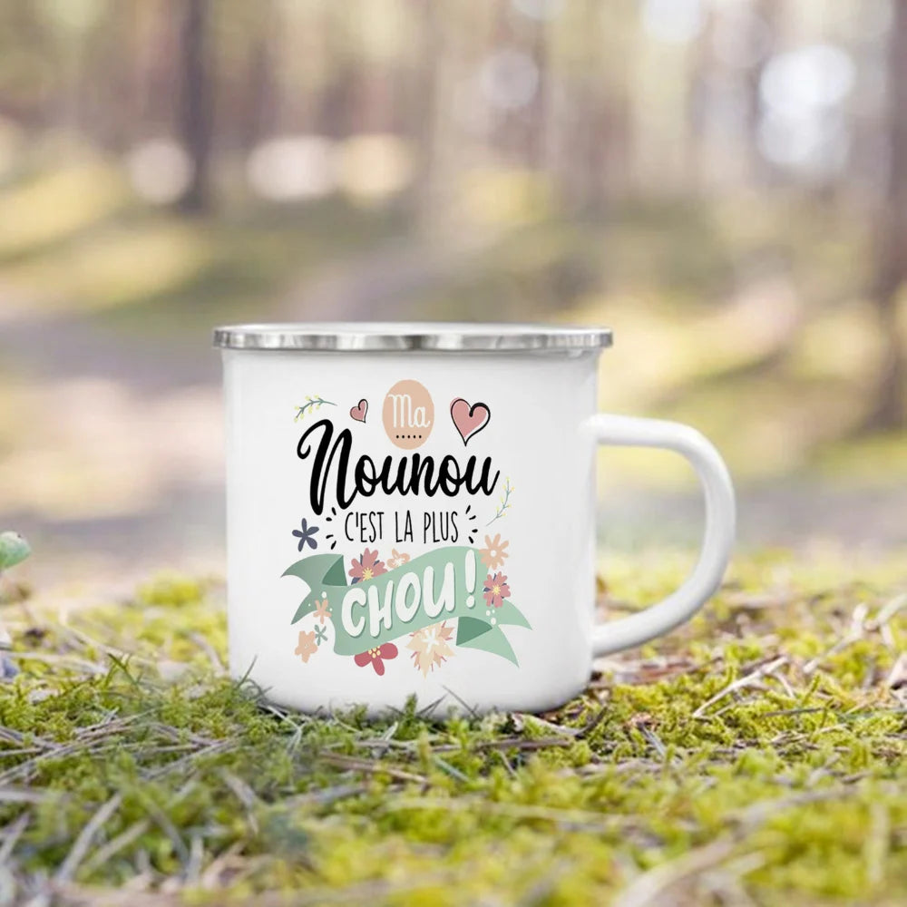 Thank You Nounou French Printed Enamel Mug – Gift Idea