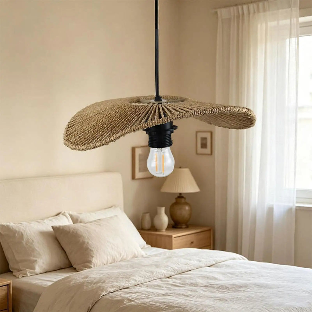 Natural Paper Rope Woven Pendant Lamp Shade | Boho Decor