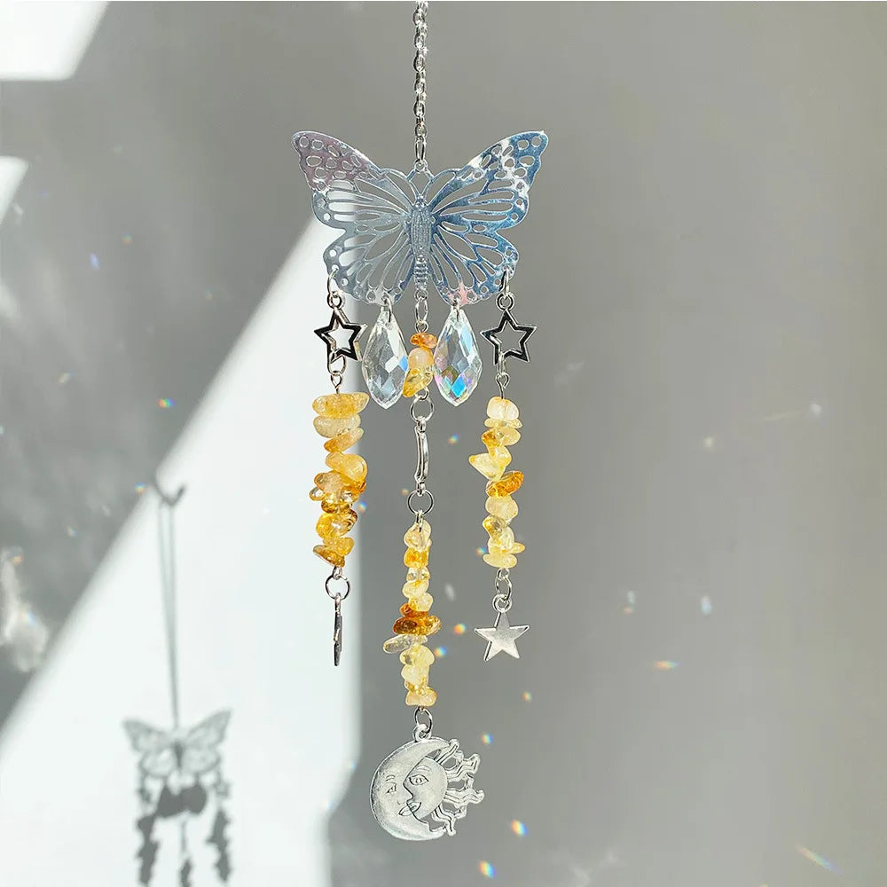 Butterfly Crystal Sun Catcher – Gemstone, Moon & Star Charms