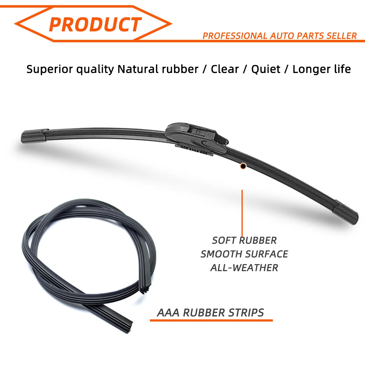 KKJOY Universal Rubber Wiper Blade – J & U Hook, 13"–28"