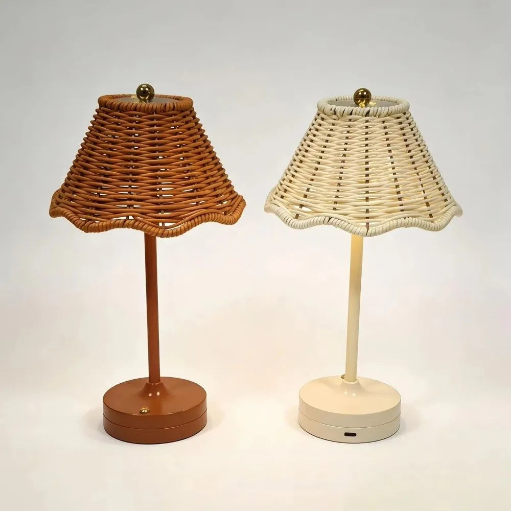 Touch Sensor LED Rattan Desk Lamp – Wireless Rechargeable