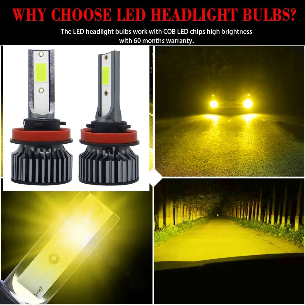 Pampsee 72W 16000LM H4 H7 H11 LED Headlight Bulbs 6000K 12V