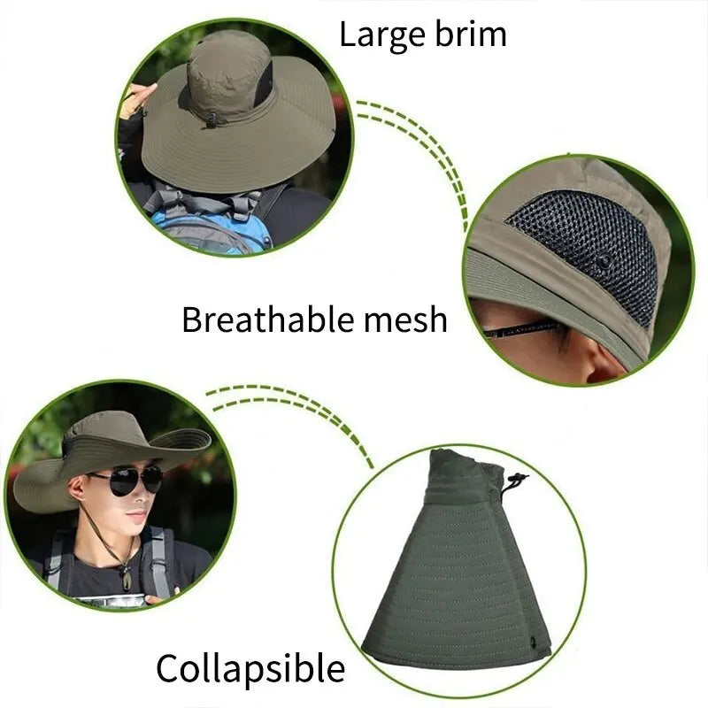 15cm Wide Brim UV Sun Hat – Foldable Breathable Mesh Cap