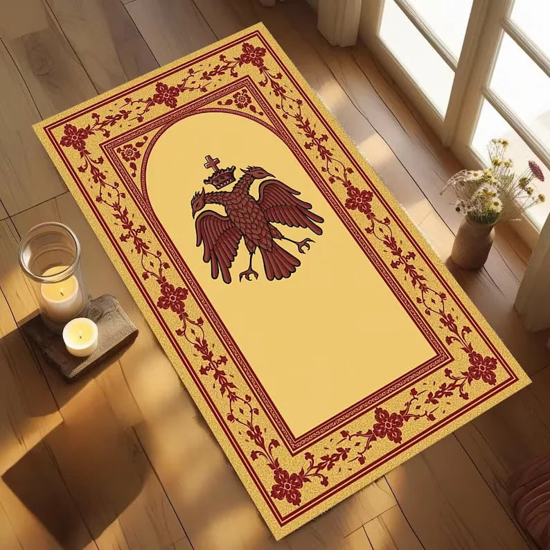 Byzantine Double-Headed Eagle Orthodox Prayer Rug | Non-Slip