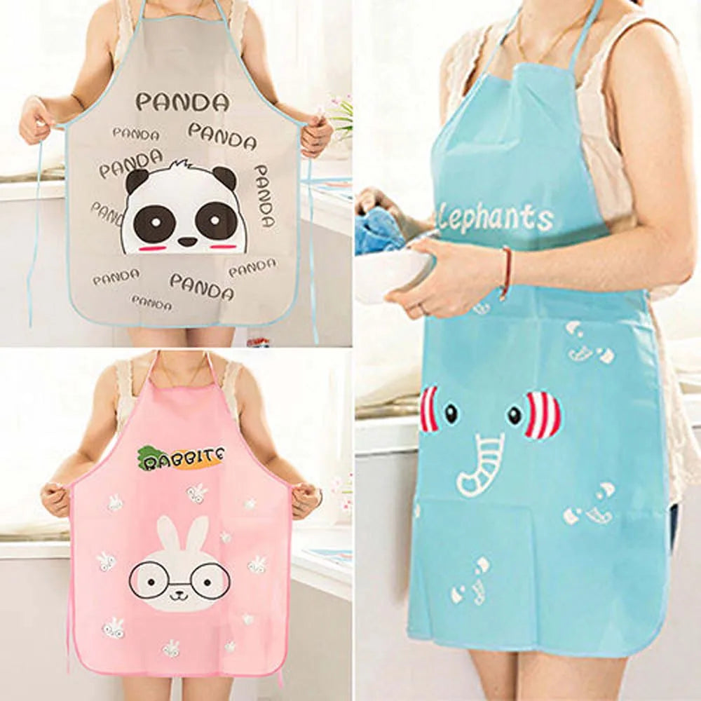 Women's Cute Cartoon Waterproof Kitchen Apron – PVC Bib