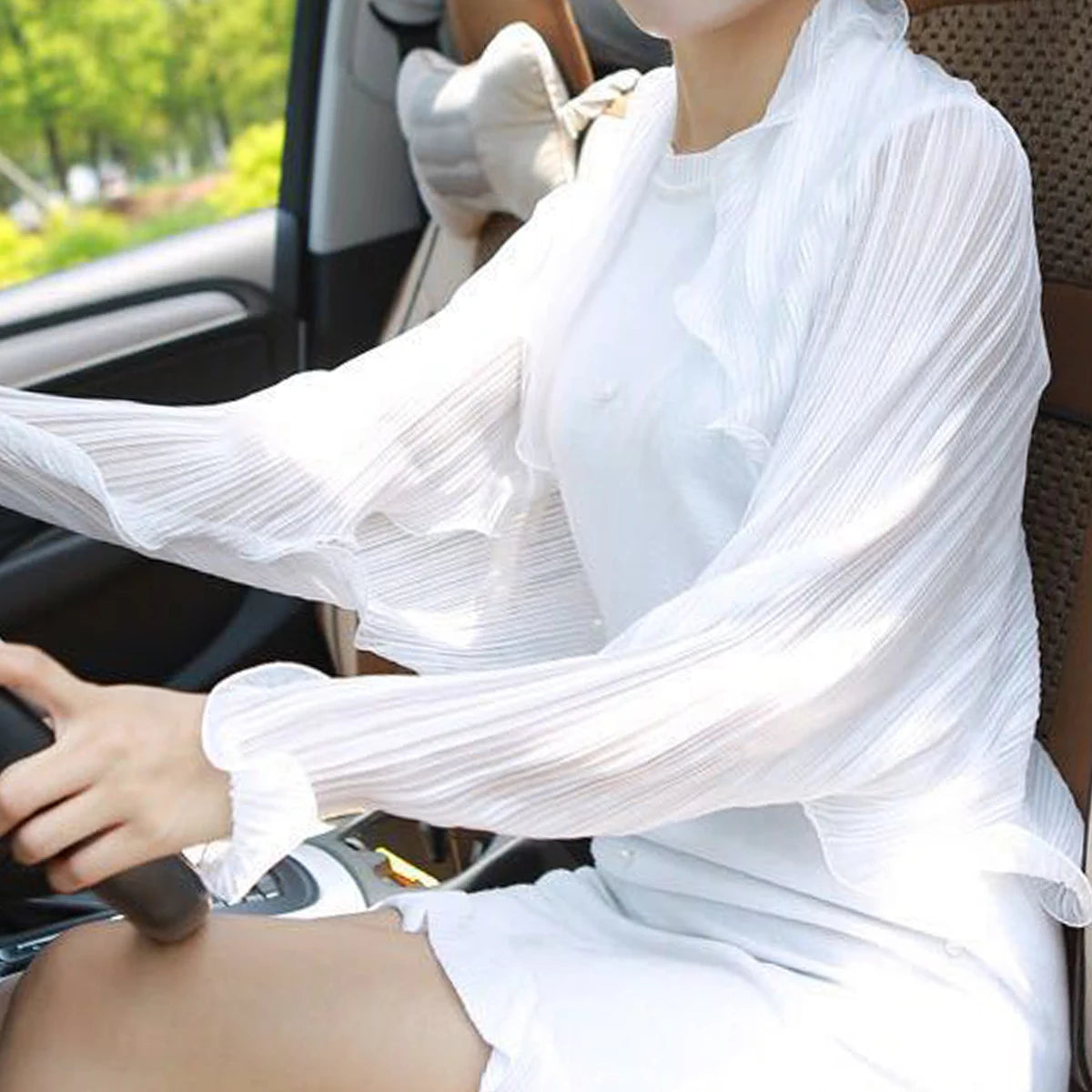 Women's Ruffled Chiffon Sun Protection Shawl Scarf – 190×90cm
