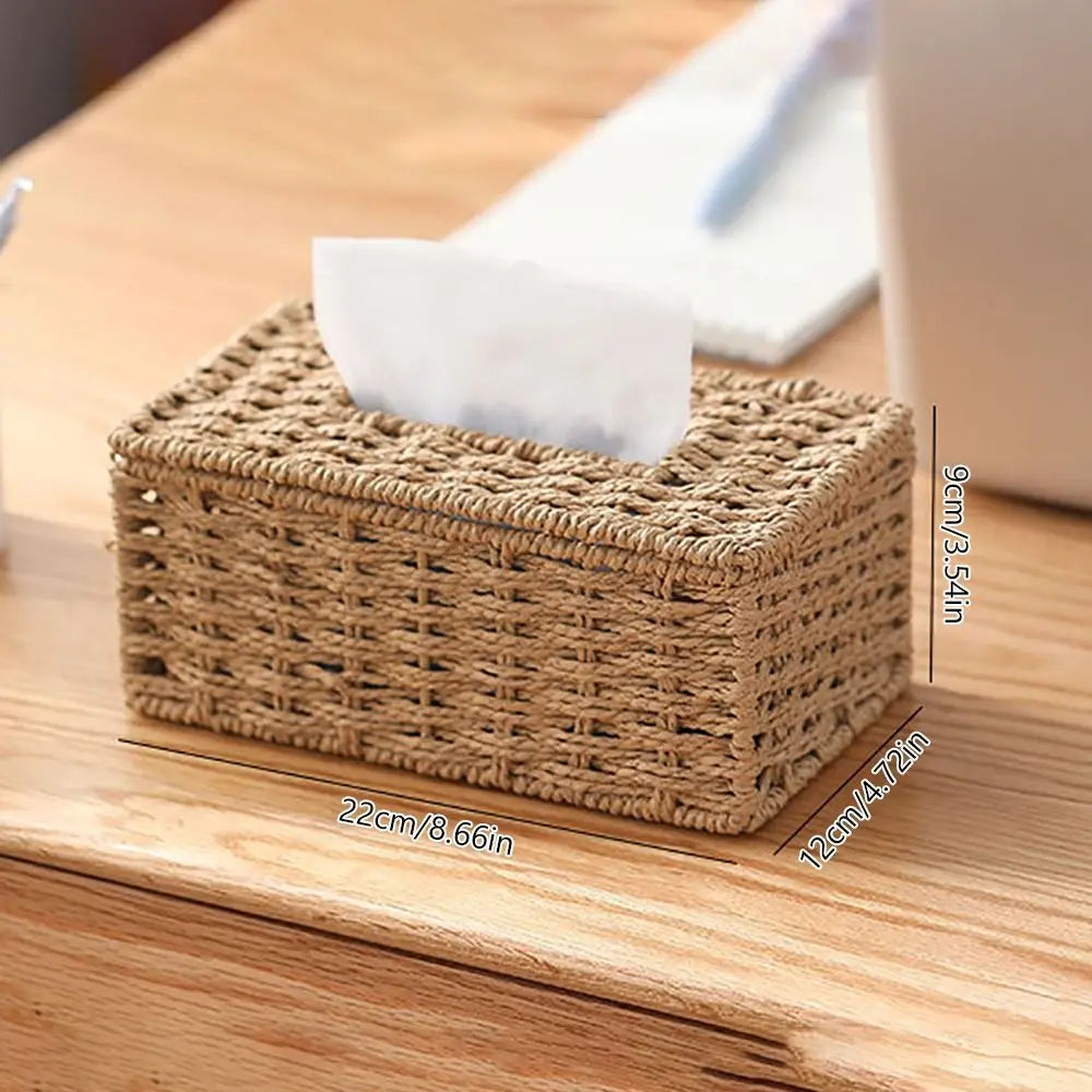 Rattan Woven Tissue Box – Vintage Home & Office Organizer