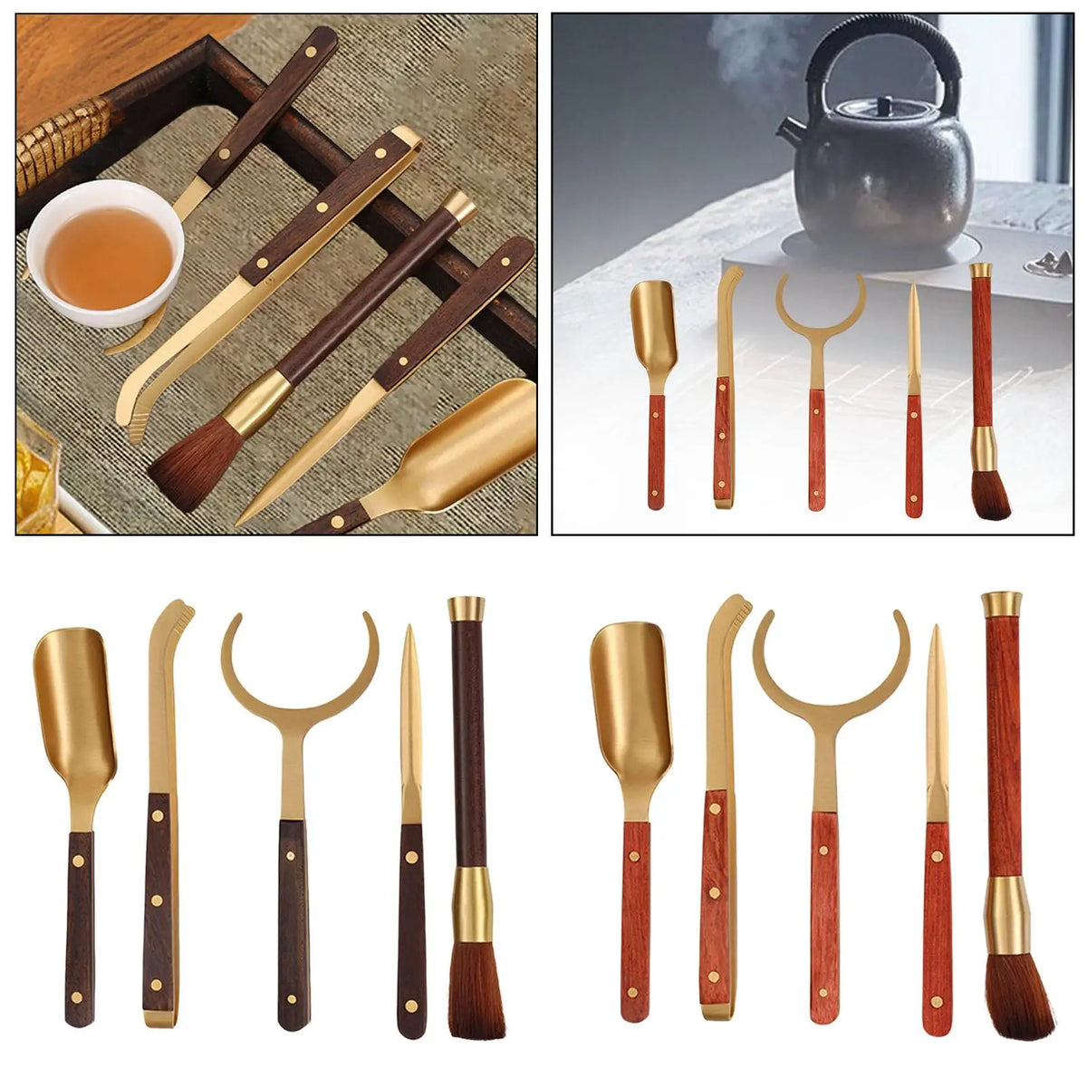 Kung Fu Tea Ceremony Set – 5-Piece Metal & Wood Utensils