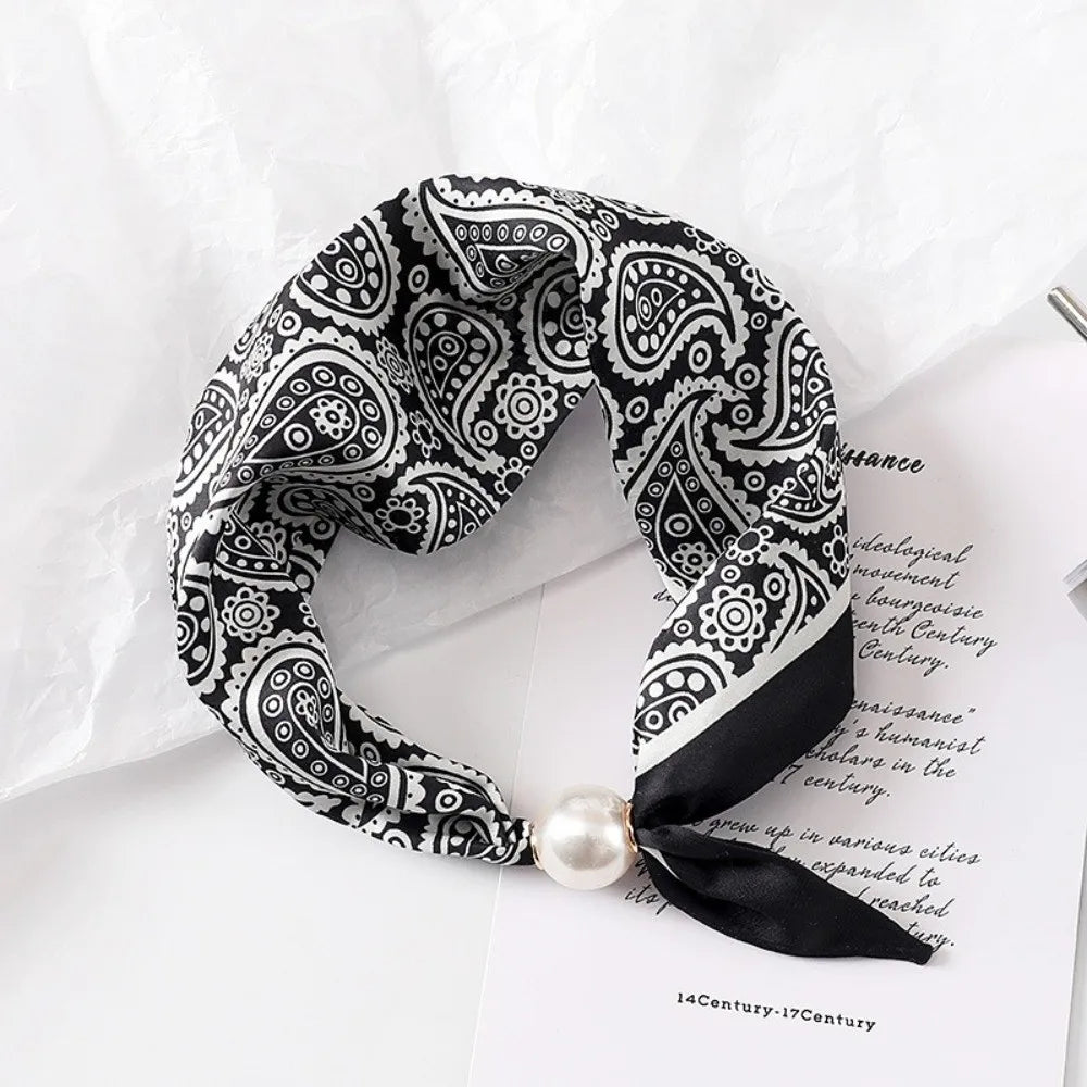 Pearl Buckle Printed Neck Scarf – Lightweight Women's Neckerchief