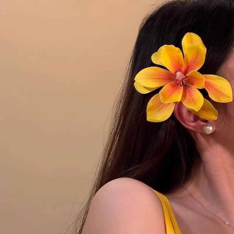 Yellow Oversized Flower Hair Clip – Floral Barrette for Women
