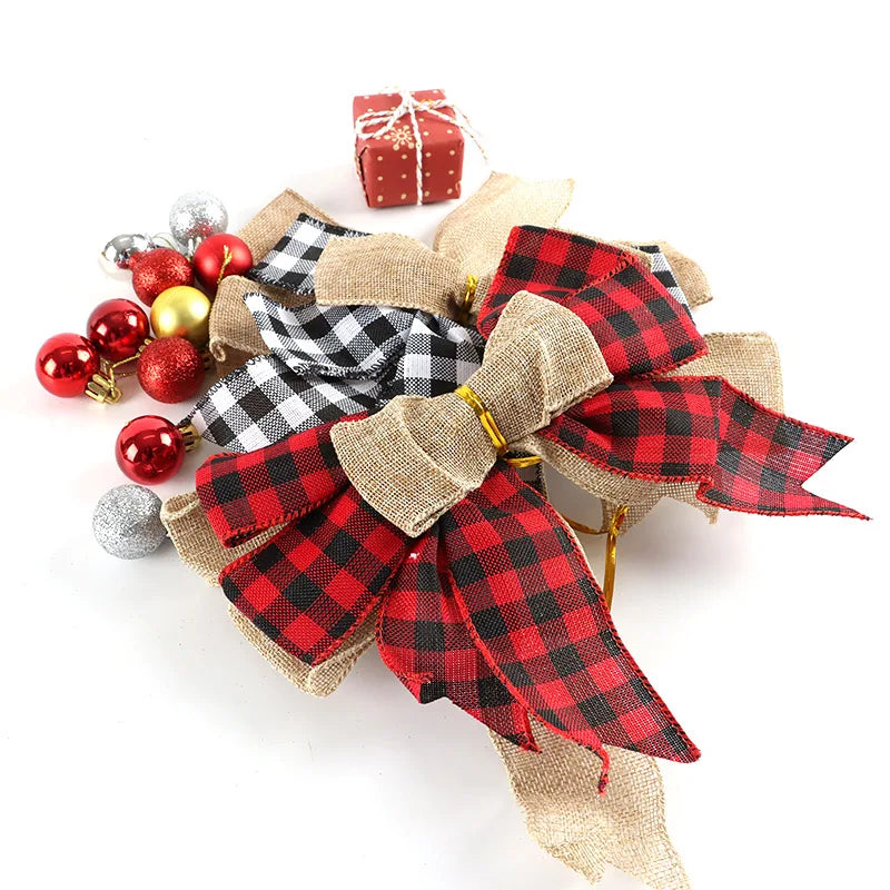 Oversized Christmas Plaid Linen Bow – Holiday Hair & Gift Decor