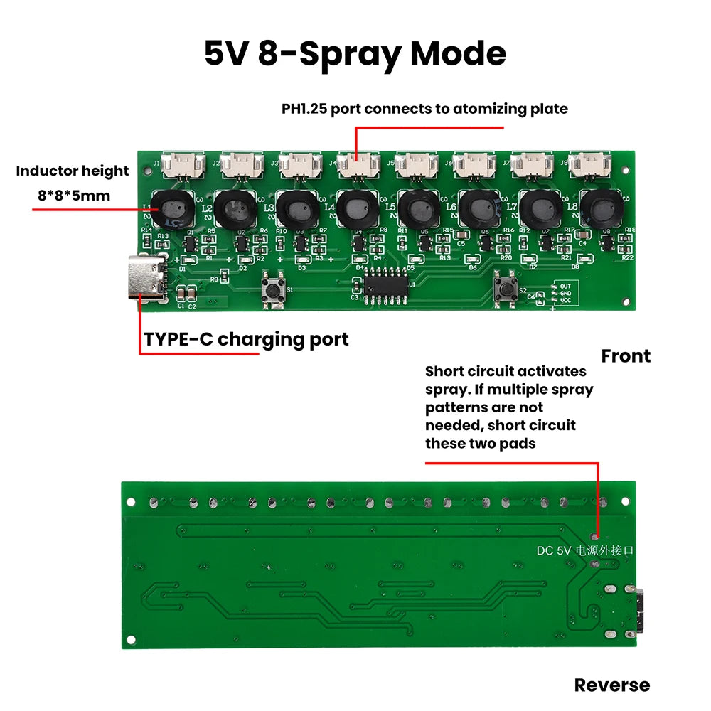 DC 5V 8-Nozzle Ultrasonic Humidifier DIY Module | Type-C