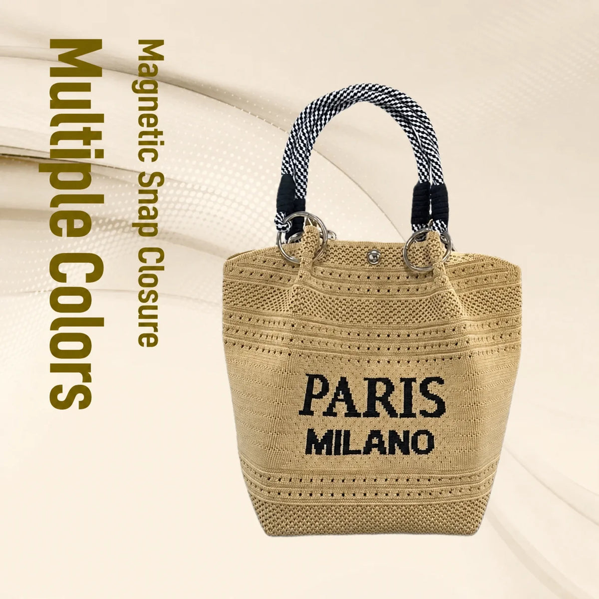 Knitted Bucket Handbag | Magnetic Closure Woven Top Handle Bag