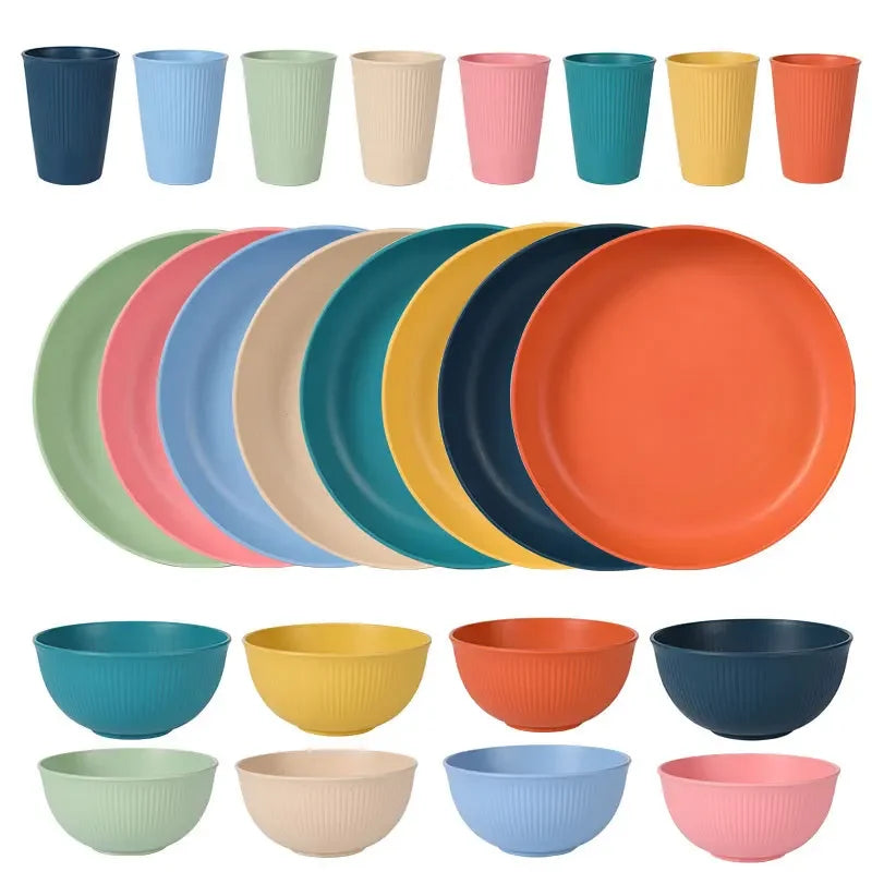 Wheat Straw Dinnerware Set – Eco-Friendly Plates Cups Bowls