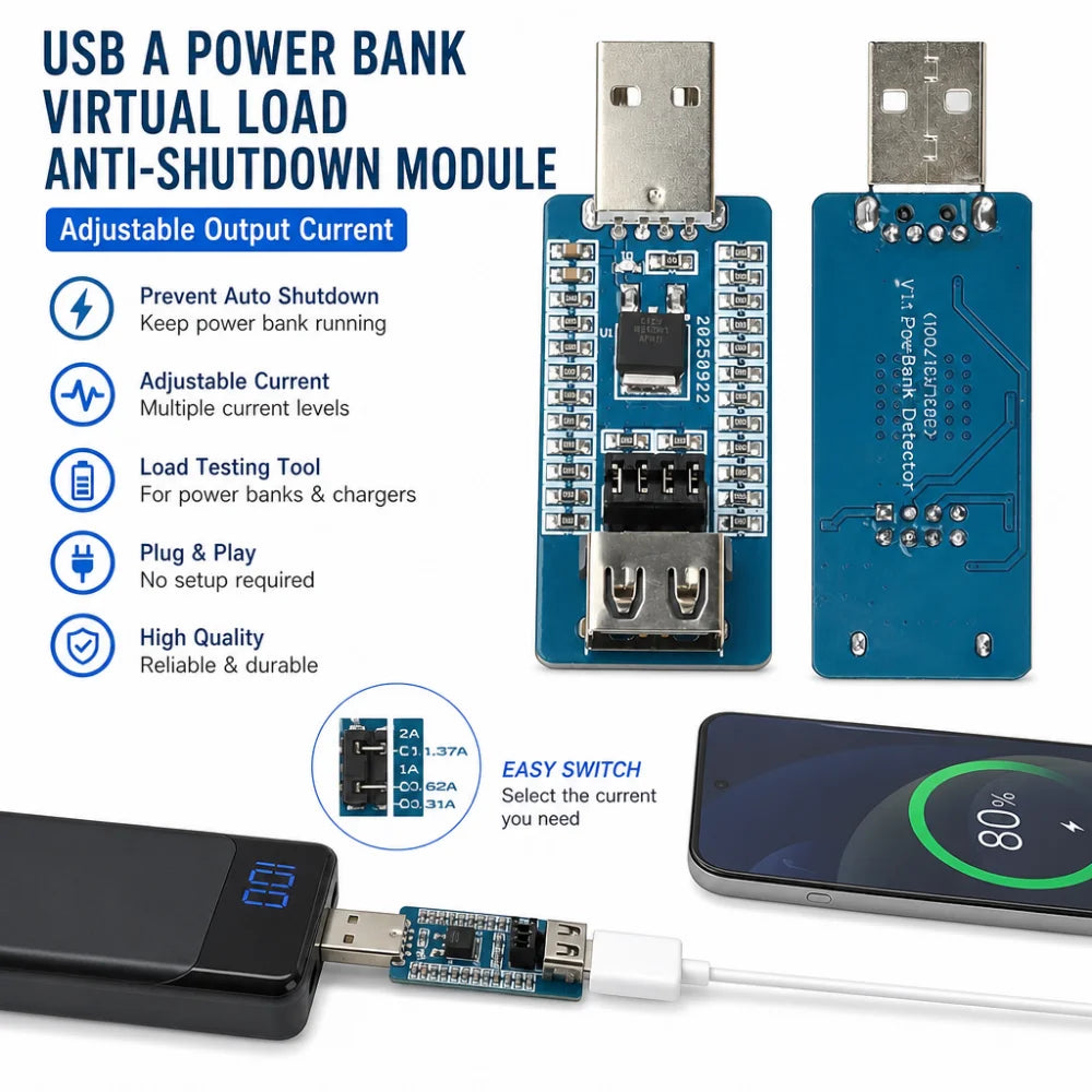 USB-A Power Bank Anti-Shutdown Virtual Load Module