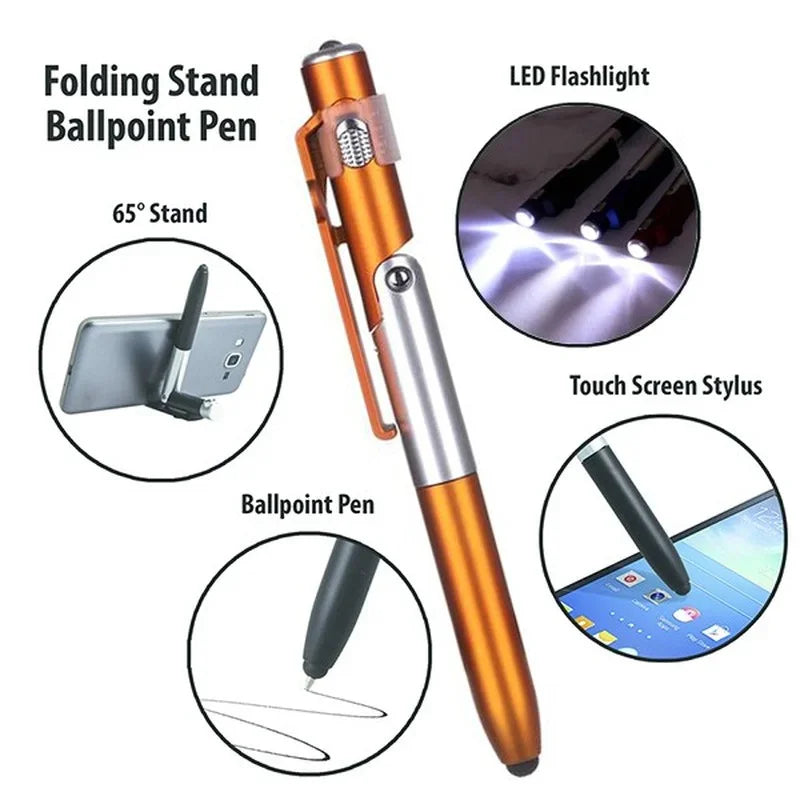 4-in-1 Ballpoint Pen with LED Light, Stylus & Phone Stand