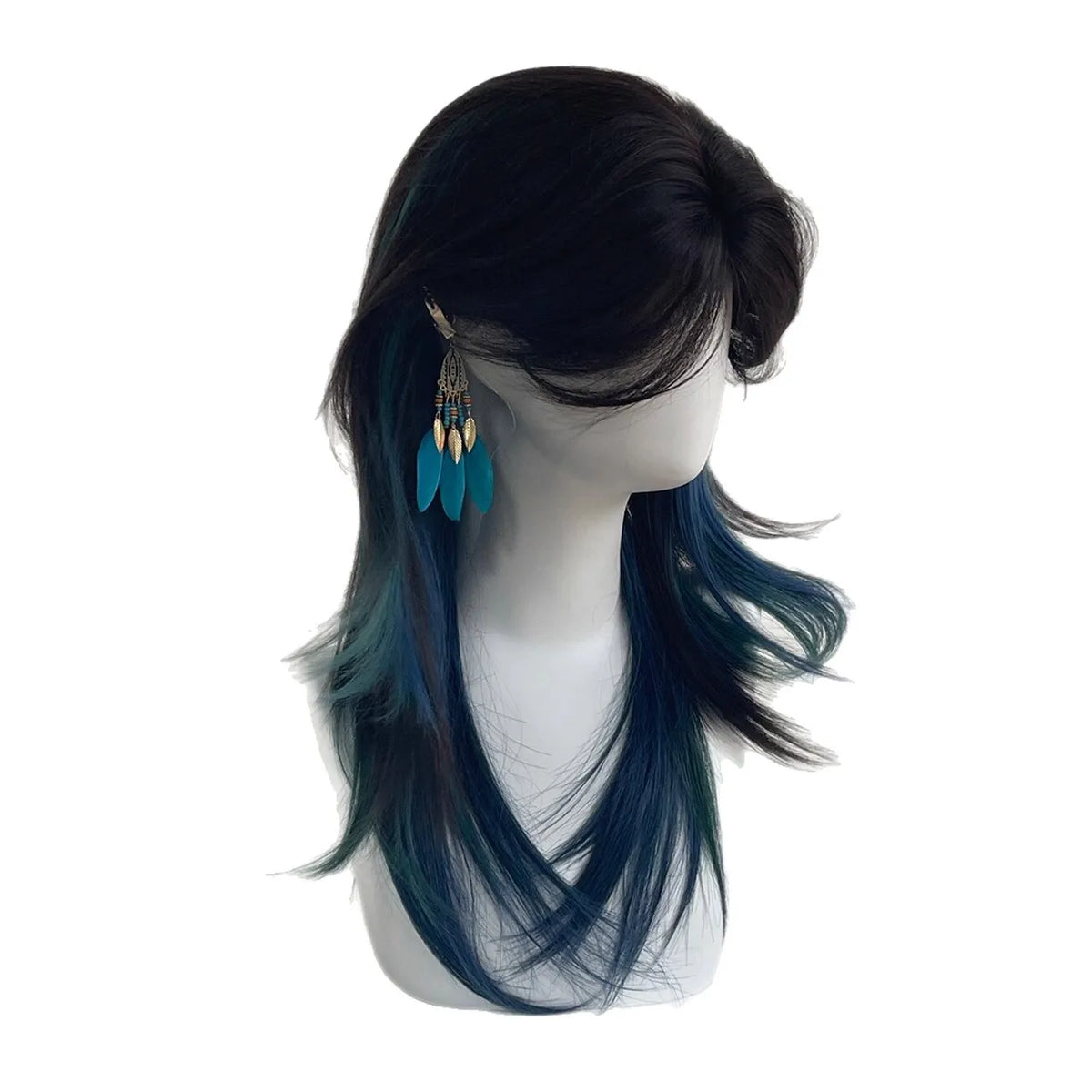 Blue Green Wolf Cut Mullet Wig – Layered Cosplay Wig Women