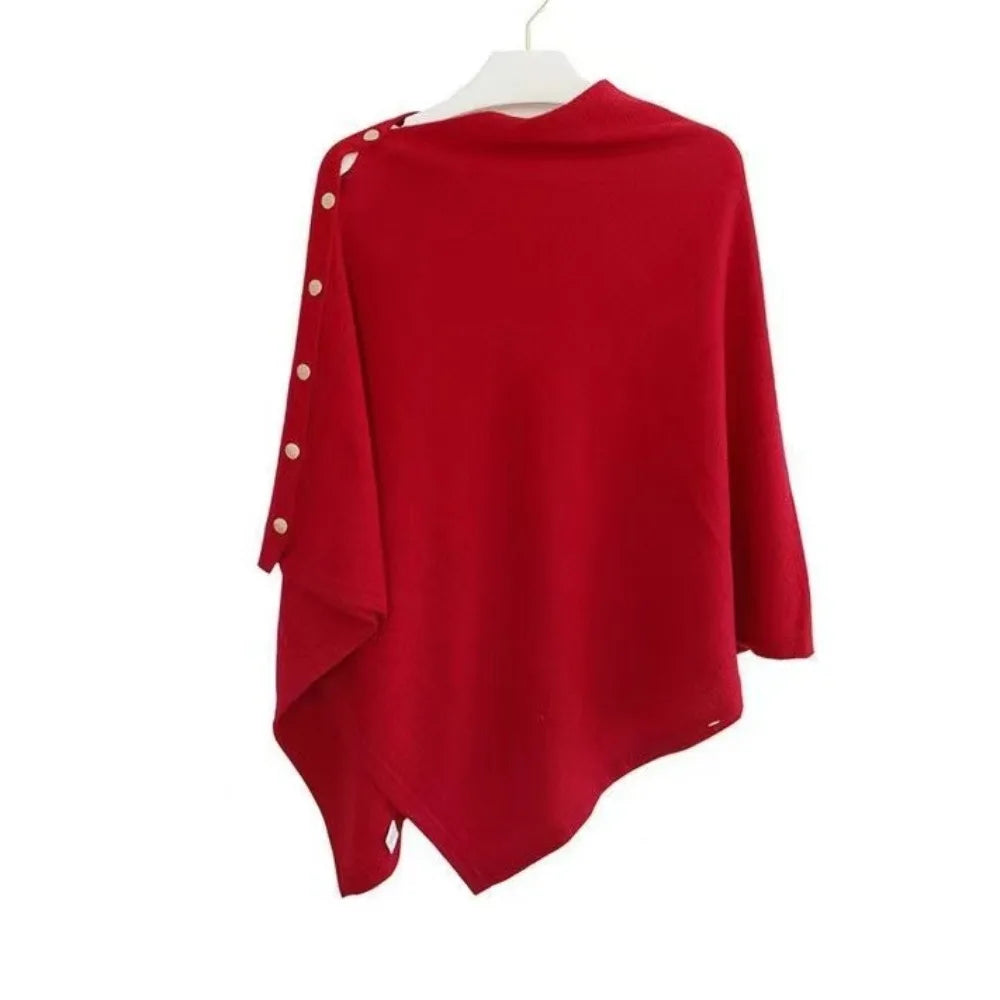 Women's Cashmere Pashmina Shawl Wrap Poncho – Button Knit Scarf