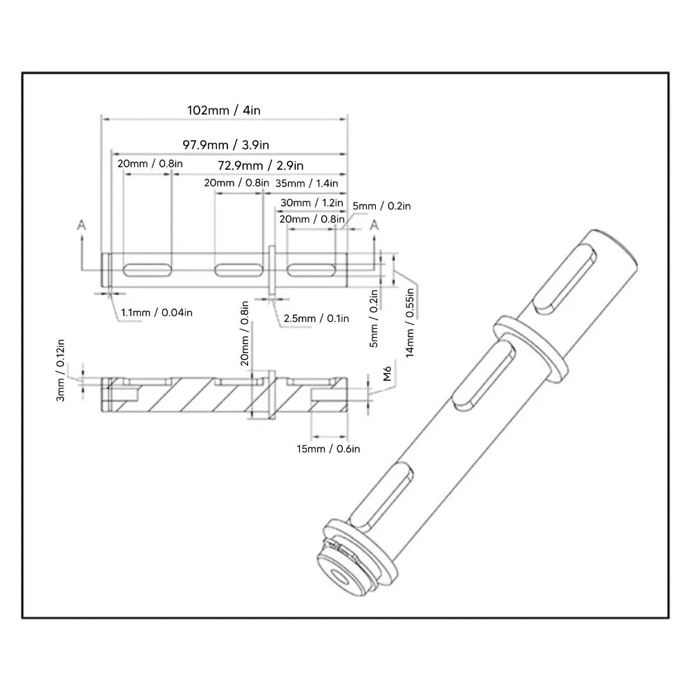 14mm Alloy Steel Output Shaft for NMRV030 & NEMA23 – 102mm