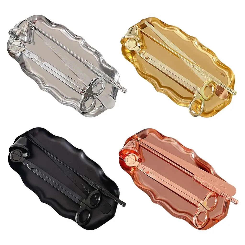 4-Piece Stainless Steel Candle Care Kit – Snuffer, Trimmer & Tray