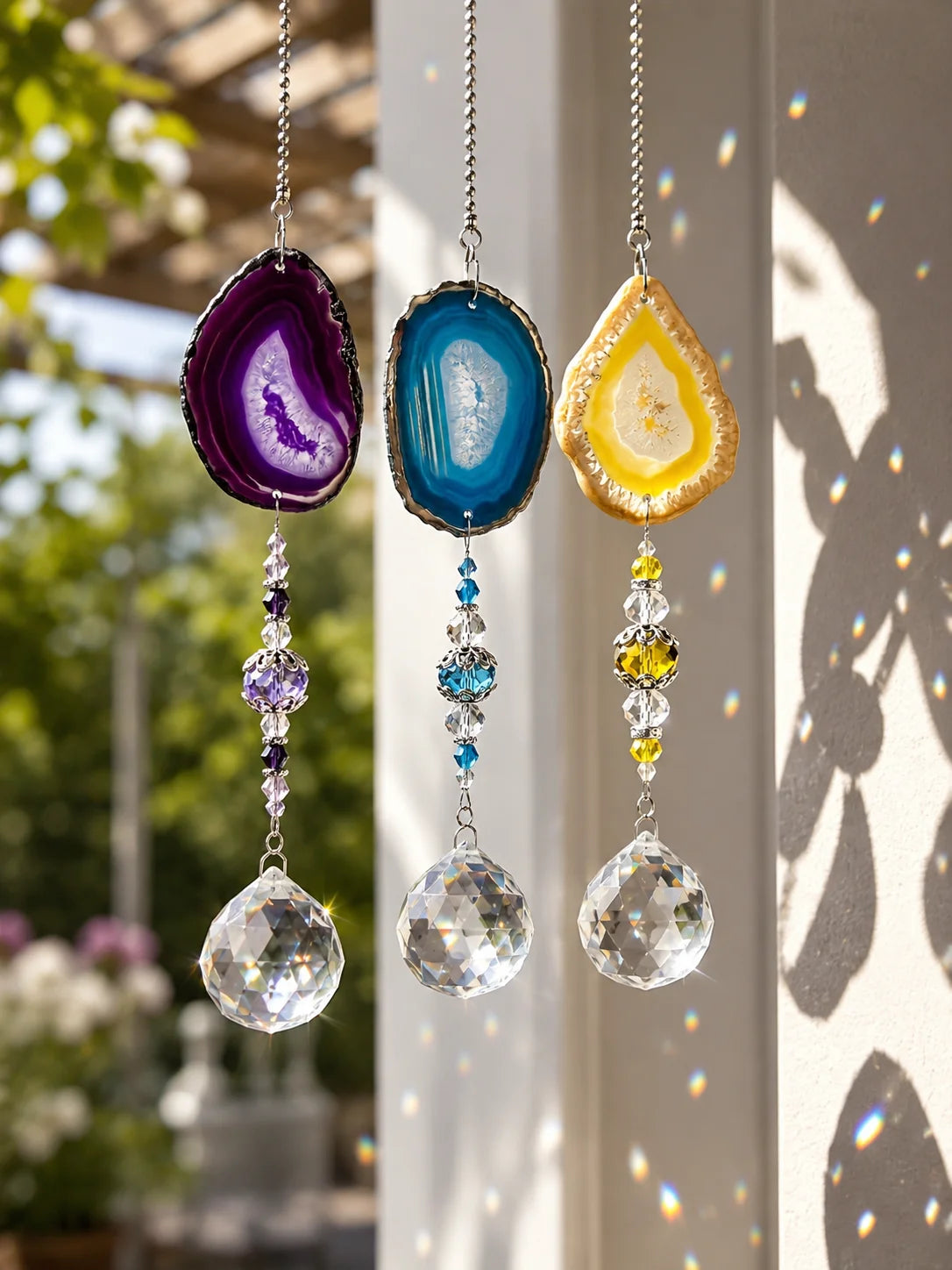 Agate Suncatcher with 30mm Crystal Ball | Geode Window Ornament