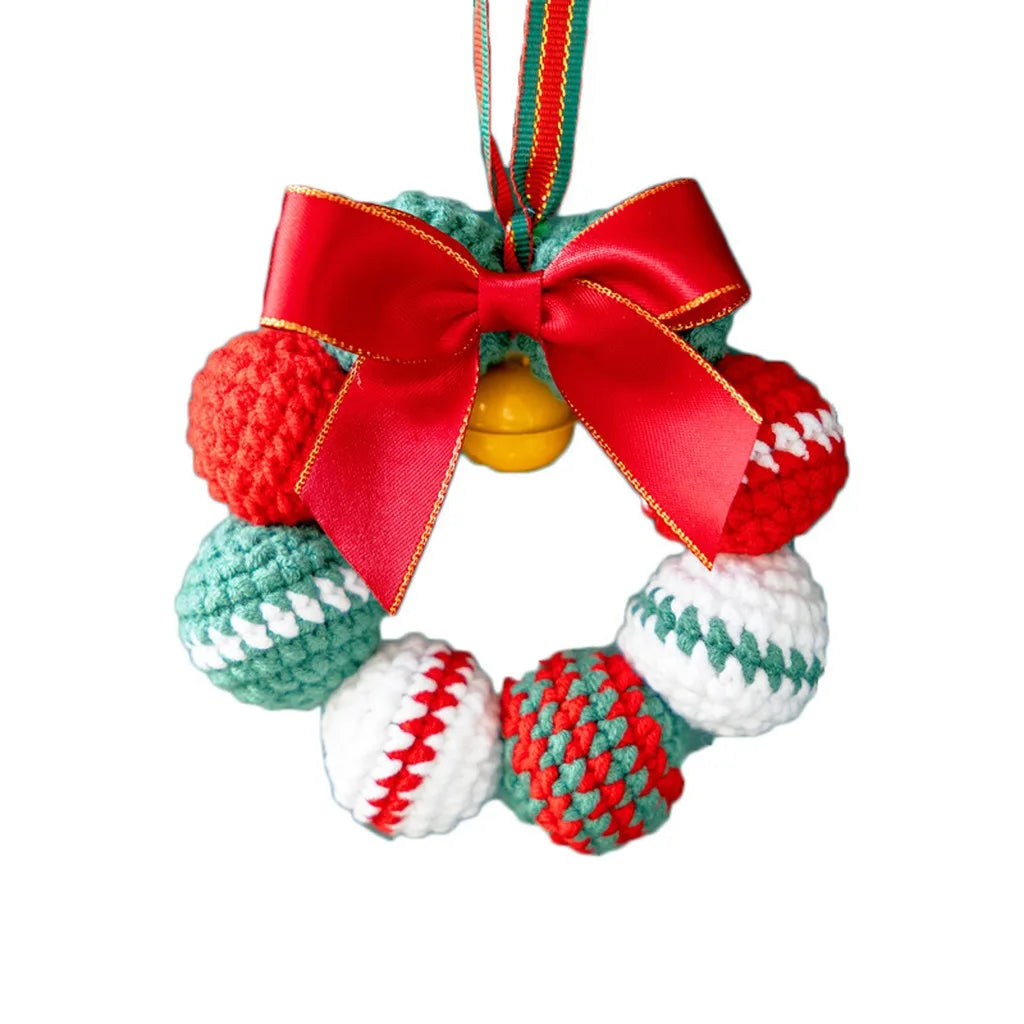 Handmade Crochet Christmas Pom Pom Wreath Keychain Ornament
