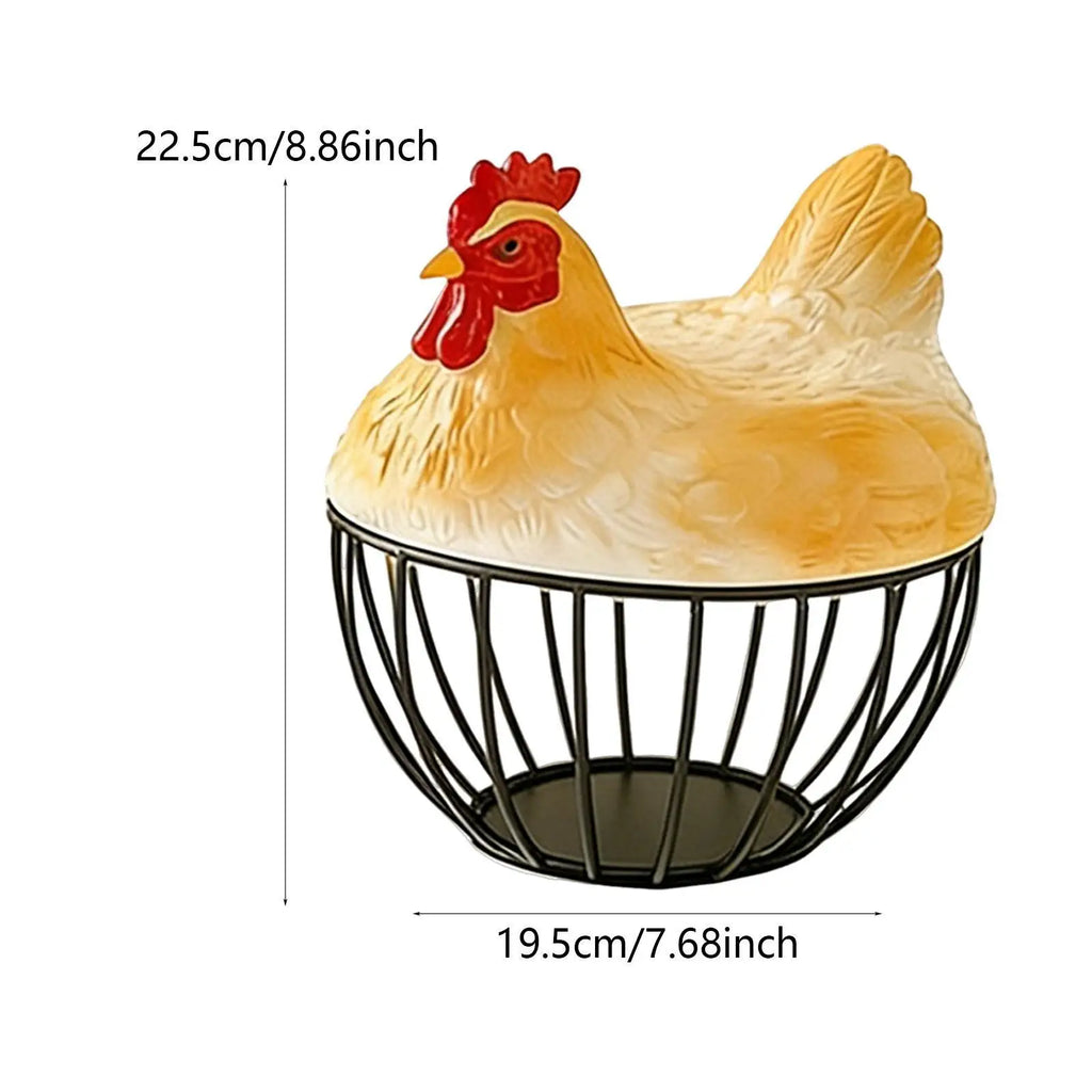 Yellow Chicken Egg Basket with Lid | Iron Resin Storage