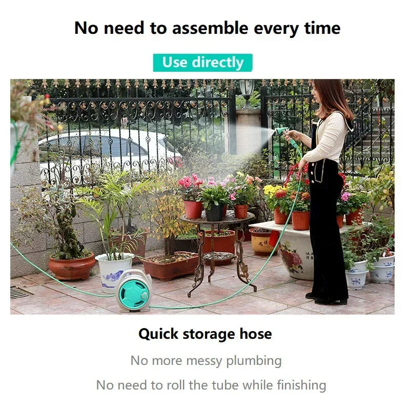 Mini Garden Hose Reel Set & High-Pressure Water Gun – 15m