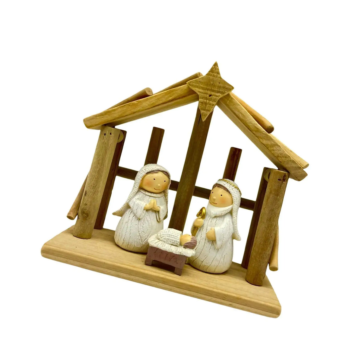 Nativity Scene Figurine – Wood Resin Christmas Manger Statue