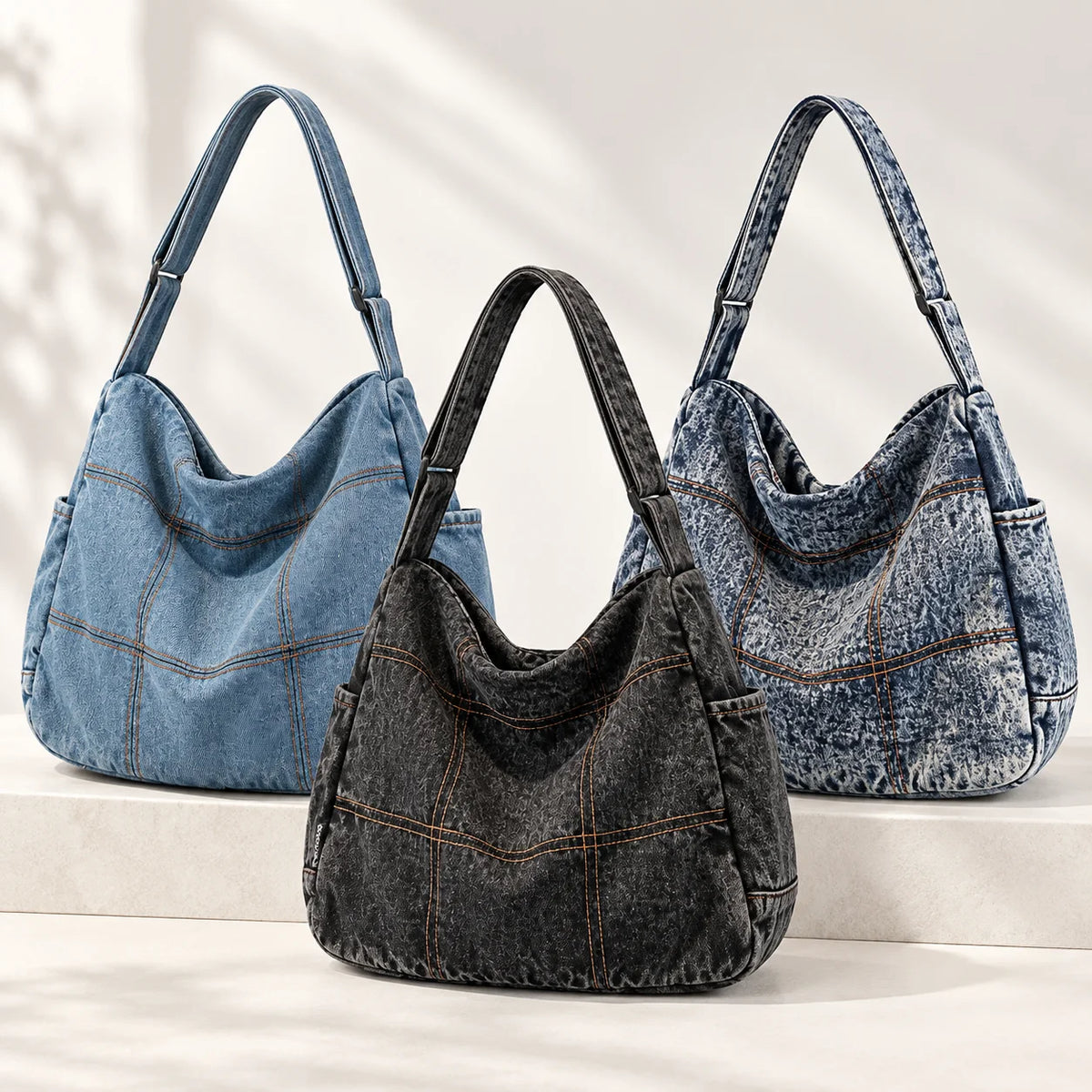 Large Capacity Denim Shoulder Crossbody Tote Bag for Women