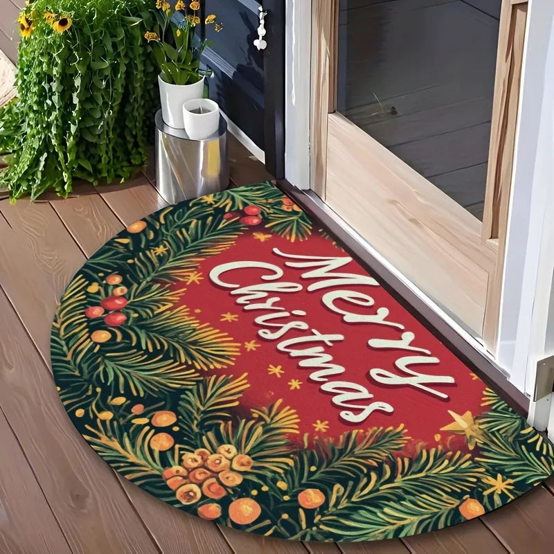 Purple Snowman Castle Holiday Doormat – Non-Slip Half Round