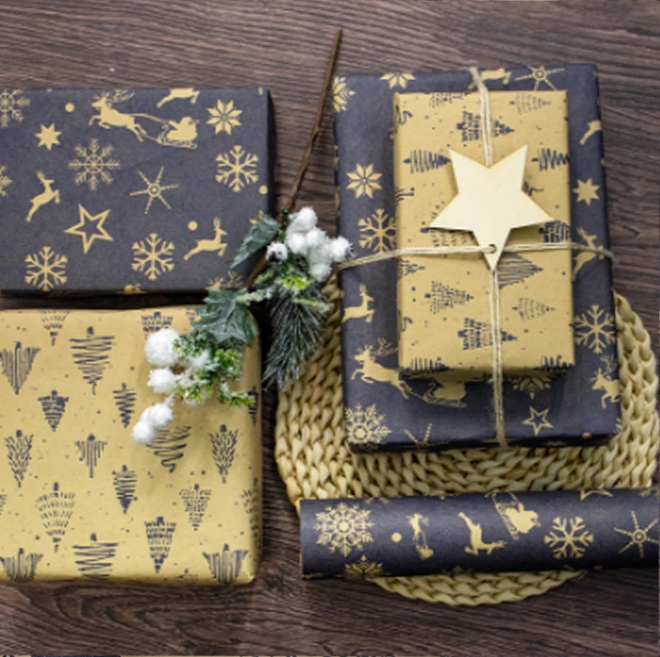 Vintage Navy Blue Kraft Christmas Wrapping Paper Roll 17"×33ft
