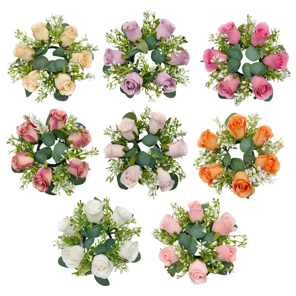 Artificial Floral Candle Ring Wreath | Greenery Rose Décor
