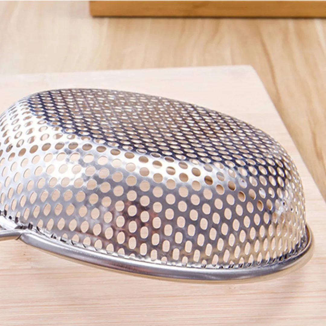 Wooden Handle Stainless Steel Fine Mesh Skimmer Strainer Spoon