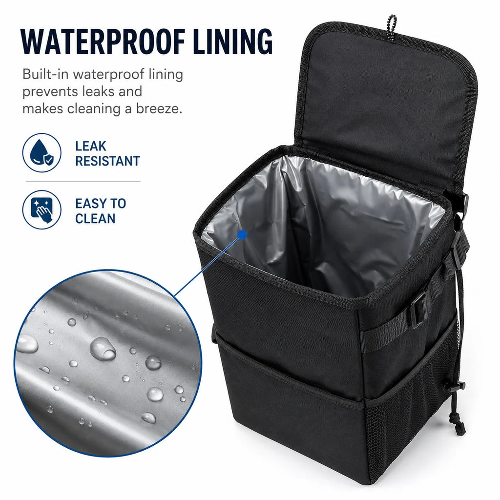 Waterproof Car Trash Bin – Self-Closing Lid & Backseat Organizer