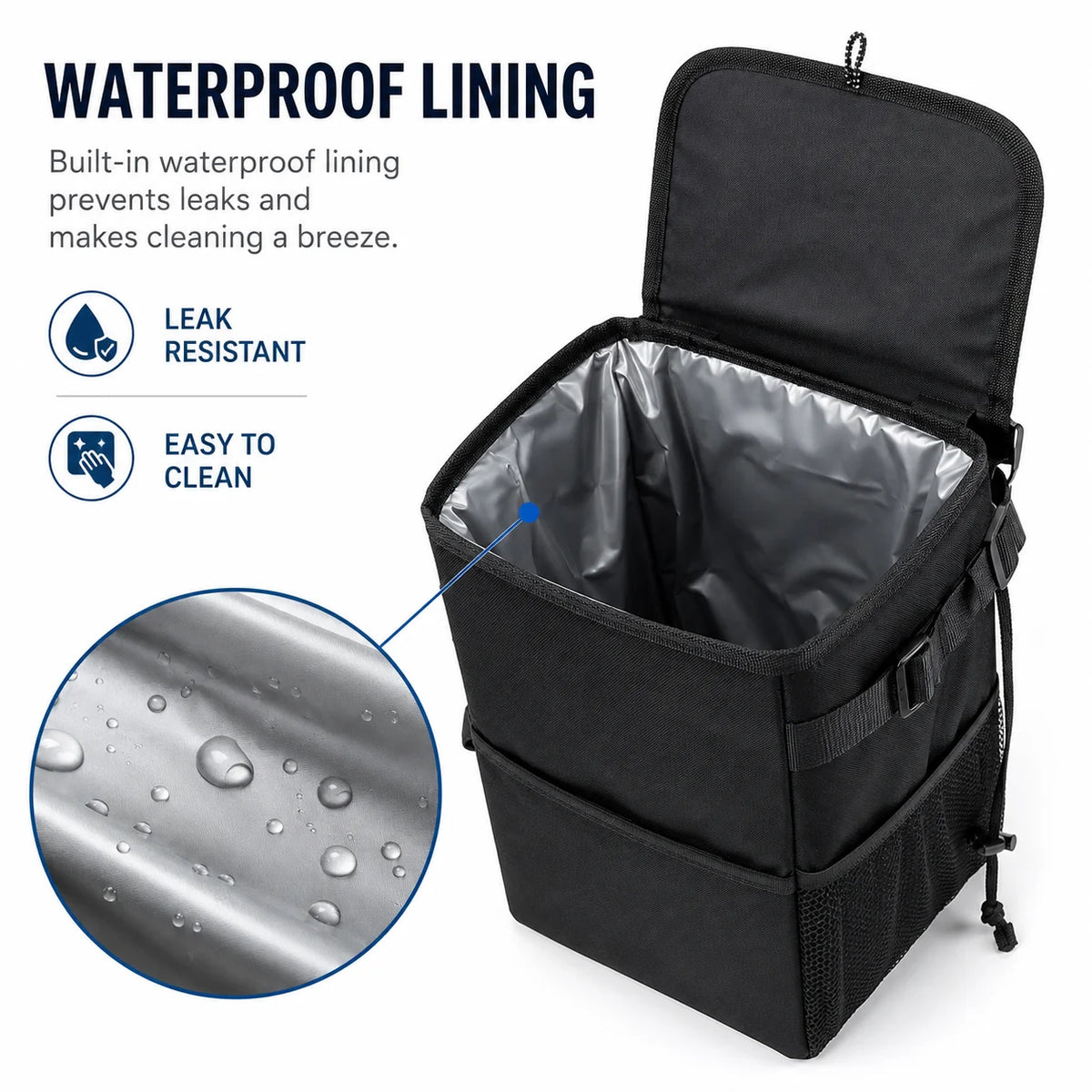 Waterproof Car Trash Bin – Self-Closing Lid & Backseat Organizer